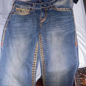 True Religion Medium Wash Jeans with Orange Stitching